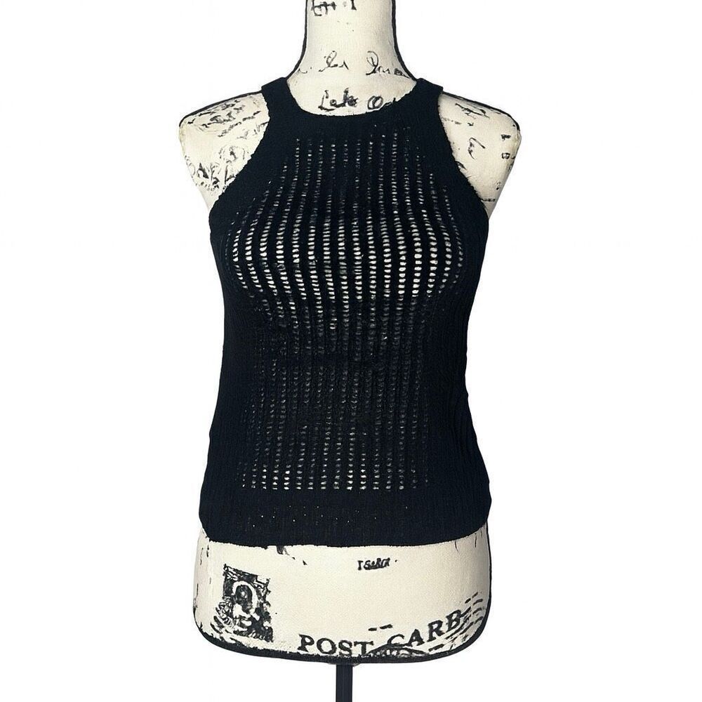 MNG Mango Black Crochet Tank Top | Size S | 100% Cotton